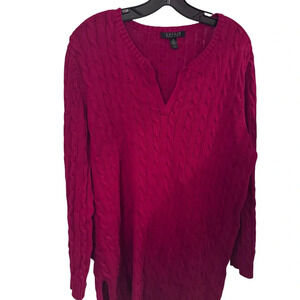 Lauren Ralph Lauren women’s Red Cable Knit Pullover cotton Sweater V Neck Sz 2X